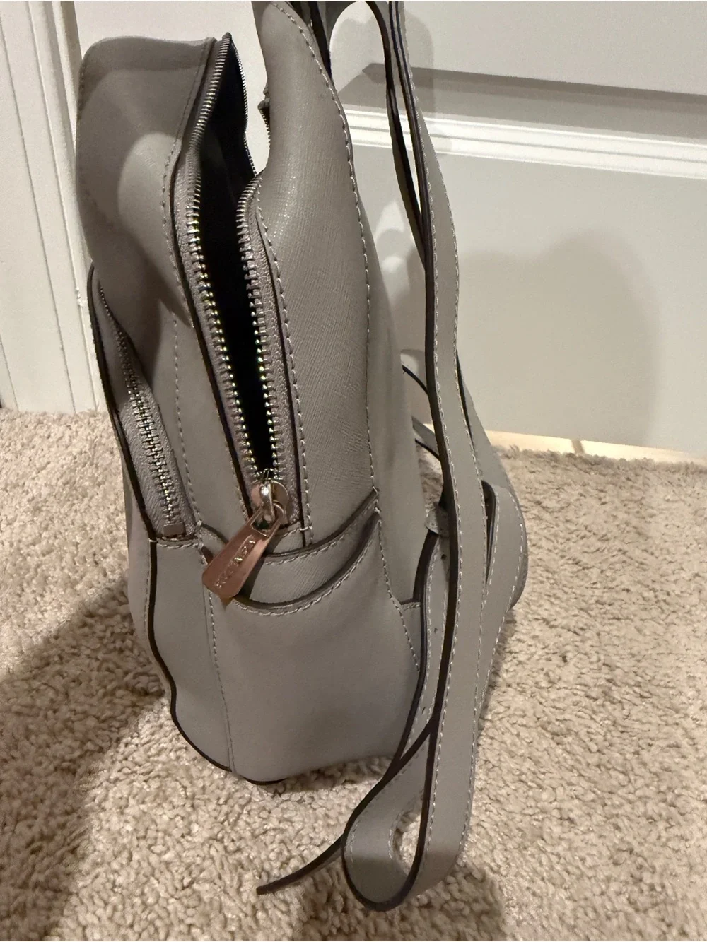 Michael Kors Gray Leather Backpack with Studded Heart Accent